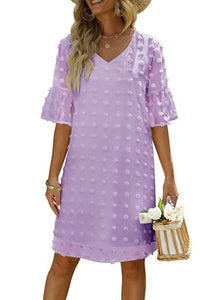 Chiffon Polka-Dot Flowy Short Dress Elegant For Work Commuting