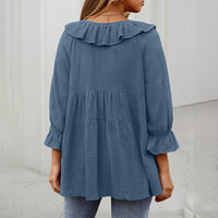 Round Neck Tied Front Dart Multi-layer Loose Waist Shirt