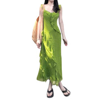 Floral Ruffle Trimmed V Neck Slip Dress For Women