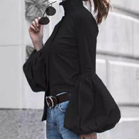 Stand Collar Puffy Sleeve Tup Cardigan Long Sleeve Lapel Shirt