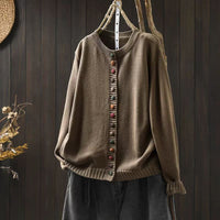 Women's Cotton Knitted Cardigan With Color Buckle Fashion Loose