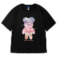 Men's Stylish Loose Round Neck Bear Printed Short-sleeved T-shirt Round Neck Top