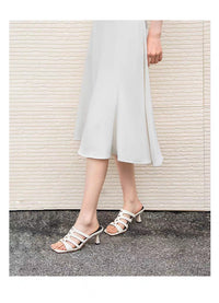 Women's French Retro Woven Strap High Heel Slides, New Summer Style, Stiletto Heel, Square Toe, Open Toe Sandals For Outdoor Wear