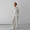 Solid-color Button-up Cardigan And Pants Two-piece Set For Women