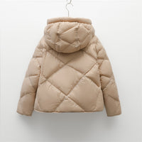 Women's Simple Diamond-pattern Hooded Down Jacket