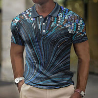 Men's Button Shirt Striped Pattern Printed Geometric Outdoor Street Style Short Sleeve