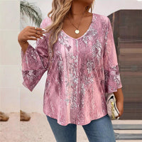 V-neck Long Sleeve Printed Women's Casual Top