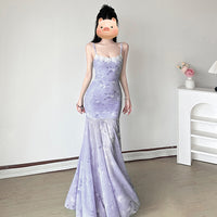 French-style Chic Butterfly-print Mesh Slip Dress For Women