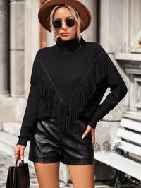 Loose-fitting Tassel Turtleneck Sweater