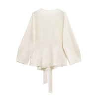 Fashionable Knitted Womens Long Sleeve Top With A Belt