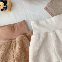 Child Bear Embroidery Suit Warm Furry Coat Trousers Two-piece Set
