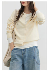 Autumn New Simple Solid Color Embroidered Knitted Cardigan Sweater