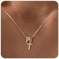 Zircon Inlaid 26 Letter Cross English Necklace