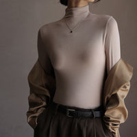 Women's Fashion Semi-Turtle Neck Long Sleeve T-Shirt
