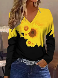 New Stylish Casual Geometric V-Neck Long-Sleeve T-Shirt