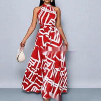 All Over Print Halterneck Dress With A Belt