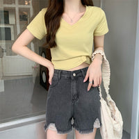 Irregular Hemline Slimfit Vneck Shortsleeve Womens