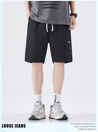 Summer Ice Silk Cotton Cool-Feel Mens American-Style Retro Straight-Edge Work Shorts For Outdoors