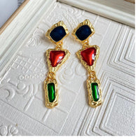 Gold Plated Vintage Enamel Drops Irregular Geometric Eardrops Stud Earrings