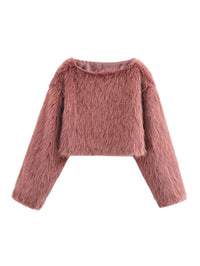 Loose Minimalist Short Cardigan With A Crew Neck And Long Sleeves