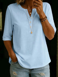 Women's Solid-Colored Cotton Button-Down Half-Sleeve Shirt