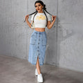 A Highly Stretchy, Mid-length Denim Skirt Perfectly Flatters Your