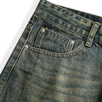 Vintage Men's Loose Yellow Mud Dyed Jeans