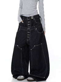 Womens American-Style Embroidered Button-Front Scissor-Cut Jeans