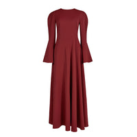 Round-neck Long-sleeve Minimalist Red Maxi Dress With A Fitted Waist And Panel Detailing