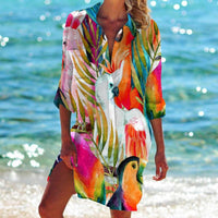 3D Casual Women's Clothing Bird-and-flower Painting Printed Beach Vacation Blouse