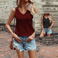 Sexy Backless V-Neck Waffle-Knit T-Shirt Vest Casual Sports Top For Women