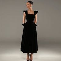 Womens Sexy Square-Neck Slim-Fit Midi Dress