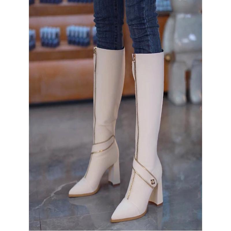 Front Zipper Pointed Toe Long Boots For Children