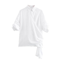 2024 Summer New Bowknot Decoration Poplin Short Sleeve Shirt