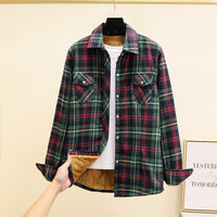 Fleece-Lined Thickened Plus-Size Plaid Shirt For Women