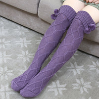 Fur Ball Over The Knee Breathable Christmas Knitted Socks