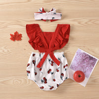 Summer Sleeveless Cherry Print Backless Lace Up Romper Suit