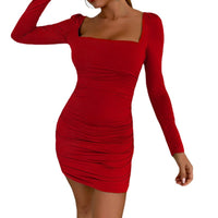 Sexy Backless Long-Sleeve Dress Cool Girl Nightclub Style Bodycon Sheath Mini Skirt