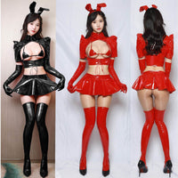 Sexy Patent Leather Rabbit Girl Low Cut Underclothes Hip Skirt