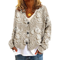 Digital Printing Thick Needle Women's Large V-neck Cardigan Short Long-sleeved Sweater