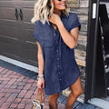 Women's Short-sleeved Distressed Denim Buckle Casual Shirt