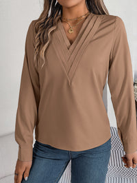 Elegant Solid Color Layered V-Neck Long Sleeve Blouse