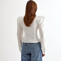 Womens Elegant White Long-sleeve Workwear Top