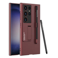 Pen Slot Phone Case Matte Solid Color Protective Hard Shell