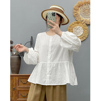 Women's Loose Double-layer Cotton Yarn Top Round Neck
