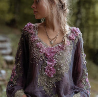 Sweet Effortless Korean-Style Fashion V-Neck Loose Long-Sleeve Shirt