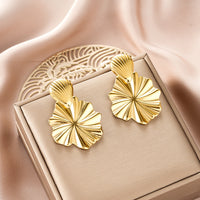 Oval Stainless Steel Earrings, Trendy Geometric Heart Texture, 18K Gold Plated Ear Studs, Titanium Steel