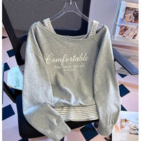 Large Size One-shoulder Cold-shoulder Striped Stitching False Two-piece Sweaters Women's Autumn New