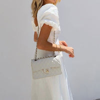 Solid-color Bubble-sleeved A-line Waist-cinched Dress