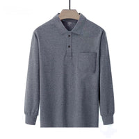 Men's Solid-color Long-sleeve Top With A Turn-down Collar And Real Pockets